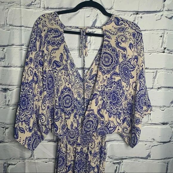 Miley +Molly | Dresses | Miley Molly Long Maxi Blue Beige Floral Dress |  Poshmark